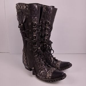 Lane Boots Loaded Outrider 7.5 Black Leather Lace-Up Knee High Punk Rock Goth
